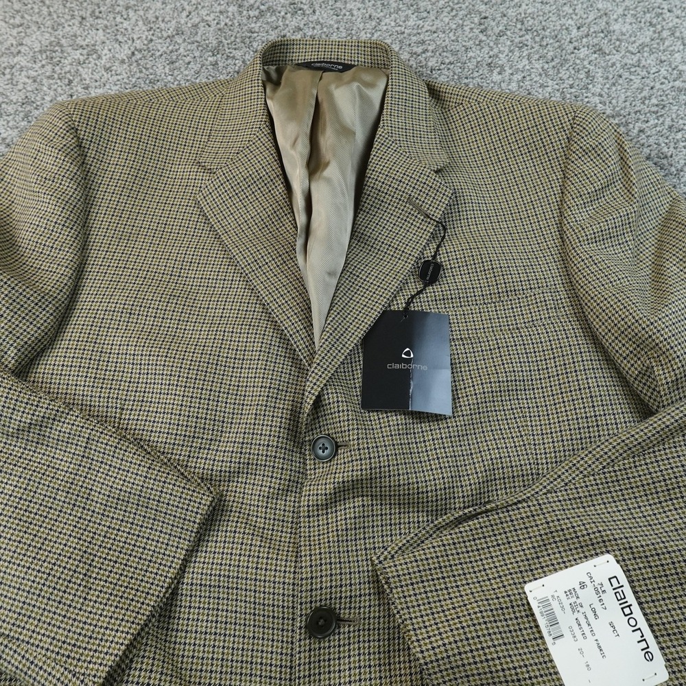 NEW Claiborne Blazer Mens 48L Brown Silk Wool Tweed Check Sport Coat Jacket